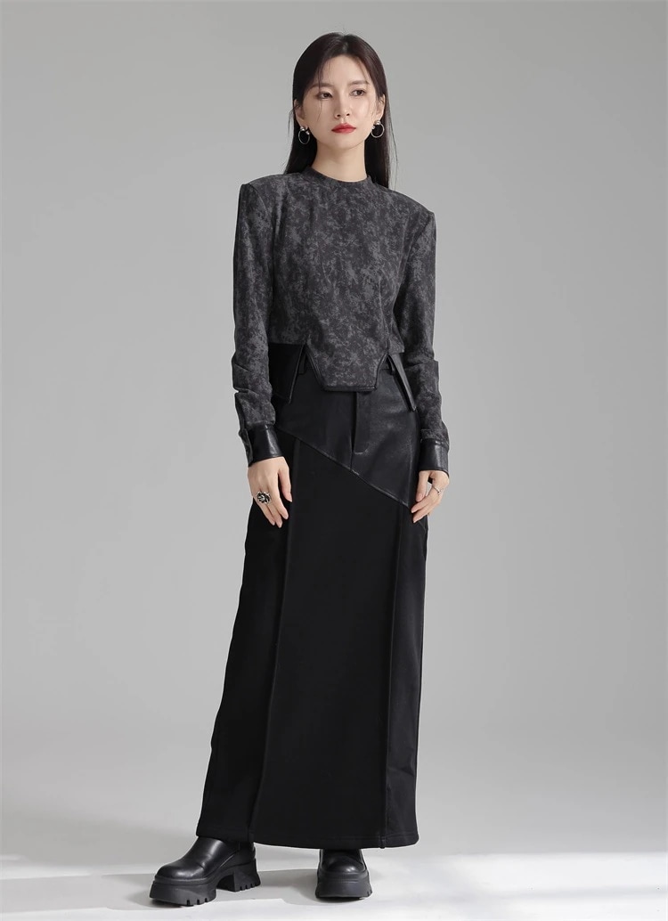 JFashion ドッキング 裏起毛 ロングスカート PUレザー Aライン タイトスカート ロングスカート 関連商品は店で購入可能 福袋 T