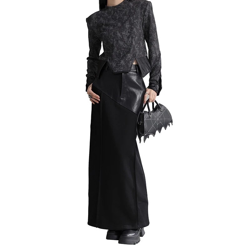 JFashion ドッキング 裏起毛 ロングスカート PUレザー Aライン タイトスカート ロングスカート 関連商品は店で購入可能 福袋 T