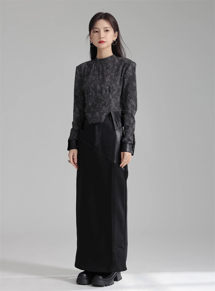 JFashion ドッキング 裏起毛 ロングスカート PUレザー Aライン タイトスカート ロングスカート 関連商品は店で購入可能 福袋 T