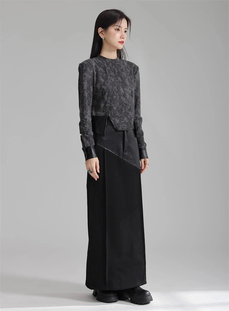 JFashion ドッキング 裏起毛 ロングスカート PUレザー Aライン タイトスカート ロングスカート 関連商品は店で購入可能 福袋 T