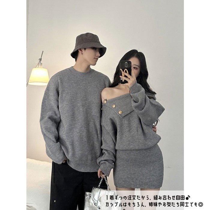 トップス メンズ レディース セーター ニット ペアルック リンクコーデ お揃い 長袖 グレー ニットワンピース ニットワンピ 秋冬 クリスマス 誕生日 プレゼント お友達 おしゃれ デート 可愛い