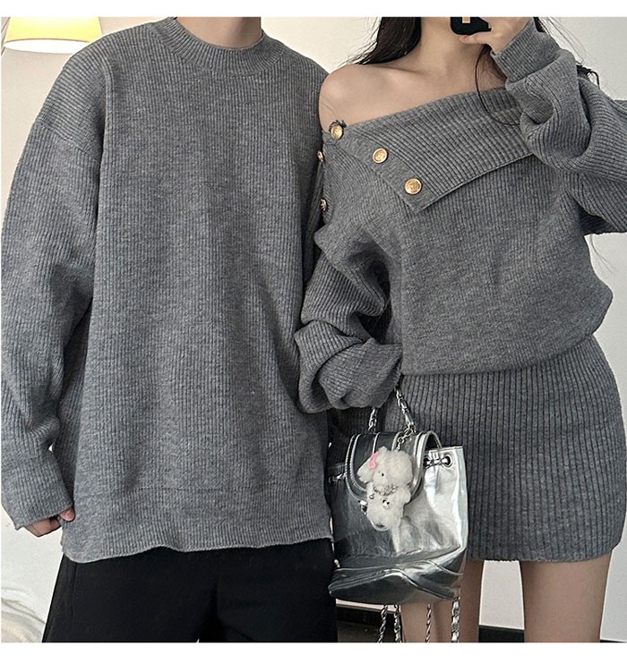 トップス メンズ レディース セーター ニット ペアルック リンクコーデ お揃い 長袖 グレー ニットワンピース ニットワンピ 秋冬 クリスマス 誕生日 プレゼント お友達 おしゃれ デート 可愛い