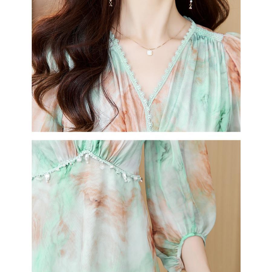 ワンピース 春夏 ワンピ ロングワンピース レディース 総柄 シフォン