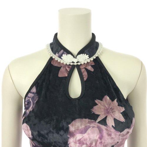 キャバドレス ナイトドレス チャイナドレス ミディアムドレス ノースリーブ ワンピース 花柄 サイドスリット ベロア パールビーズ 伸縮性 レディース グラシア キャバドレス ナイトドレス チャイナドレス ミディアムドレス ノースリーブ ワンピース 花柄 サイドスリット ベロア パールビーズ 伸縮性 レディース グラシア