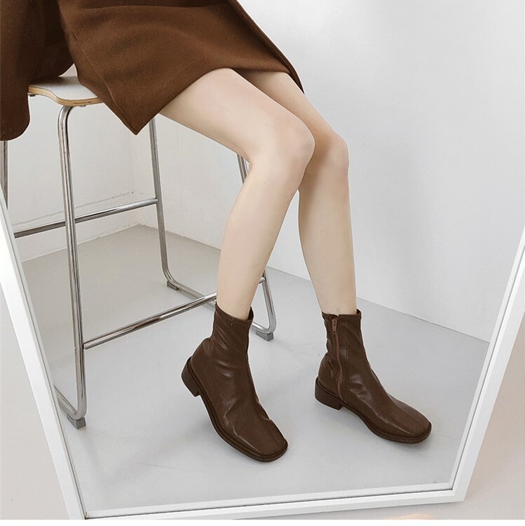 シューズ 靴 レディースブーツ ショートブーツ ファスナーブーツ 1cm PU かわいい 大人可愛い シンプル カジュアル おしゃれ お洒落 かっこいい レトロ メンズライク ラフ クール 存在感