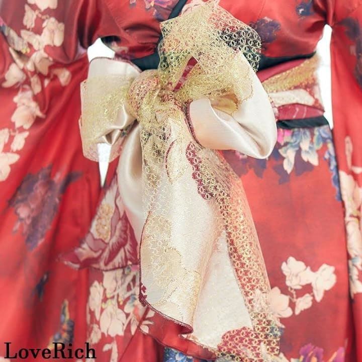 フリル 蝶々柄 花魁 着物 ドレス イベント コスプレ キャバドレス ハロウィン( レッド, Free Size)