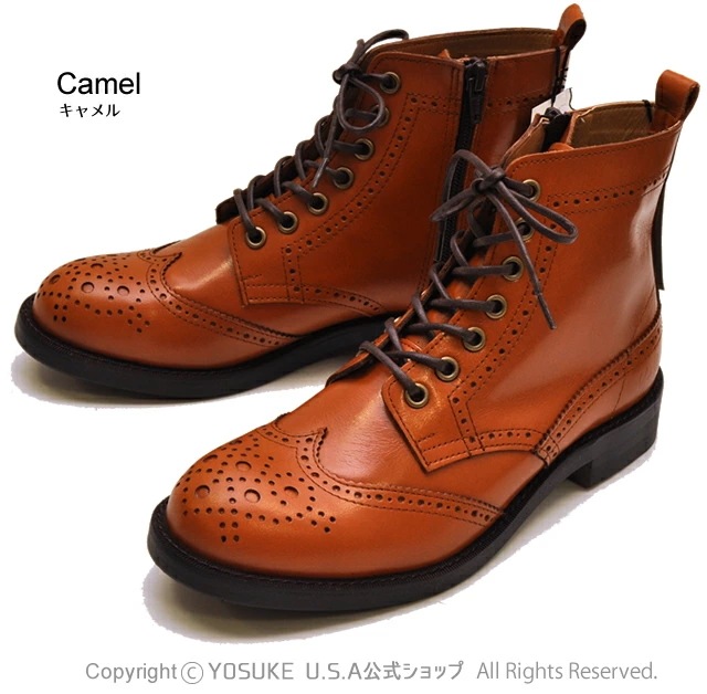 【公式SHOP特典キズ補修液付】 ヨースケ レースアップブーツ レディース ウィングチップ 本革 日本製 【公式SHOP特典キズ補修液付】 ヨースケ レースアップブーツ レディース ウィングチップ 本革 日本製
