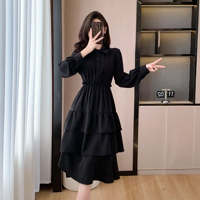 コート付きスカート 新しいデザインフレンチブラックスキニーシャツドレス 秋のケーキドレス ワンピース 韓国 ワンピース ドレス ロングワンピース シャツワンピースワンピース ドレス ワン
