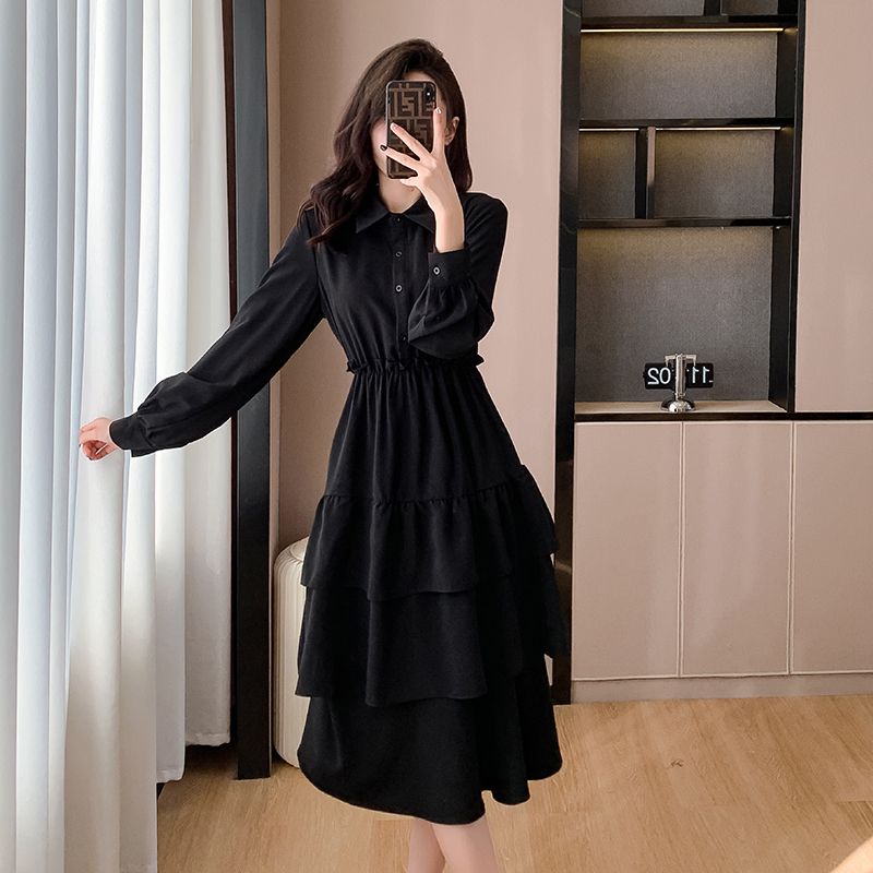 コート付きスカート 新しいデザインフレンチブラックスキニーシャツドレス 秋のケーキドレス ワンピース 韓国 ワンピース ドレス ロングワンピース シャツワンピースワンピース ドレス ワン