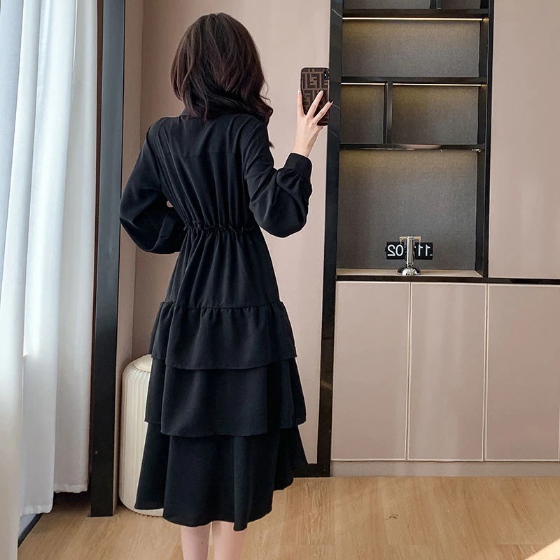 コート付きスカート 新しいデザインフレンチブラックスキニーシャツドレス 秋のケーキドレス ワンピース 韓国 ワンピース ドレス ロングワンピース シャツワンピースワンピース ドレス ワン