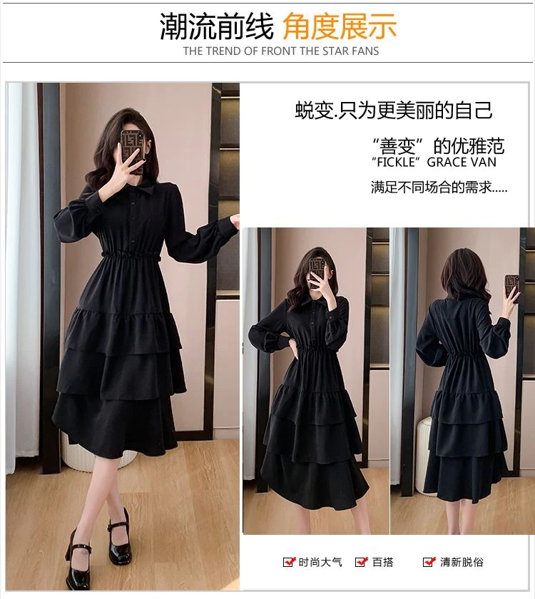 コート付きスカート 新しいデザインフレンチブラックスキニーシャツドレス 秋のケーキドレス ワンピース 韓国 ワンピース ドレス ロングワンピース シャツワンピースワンピース ドレス ワン