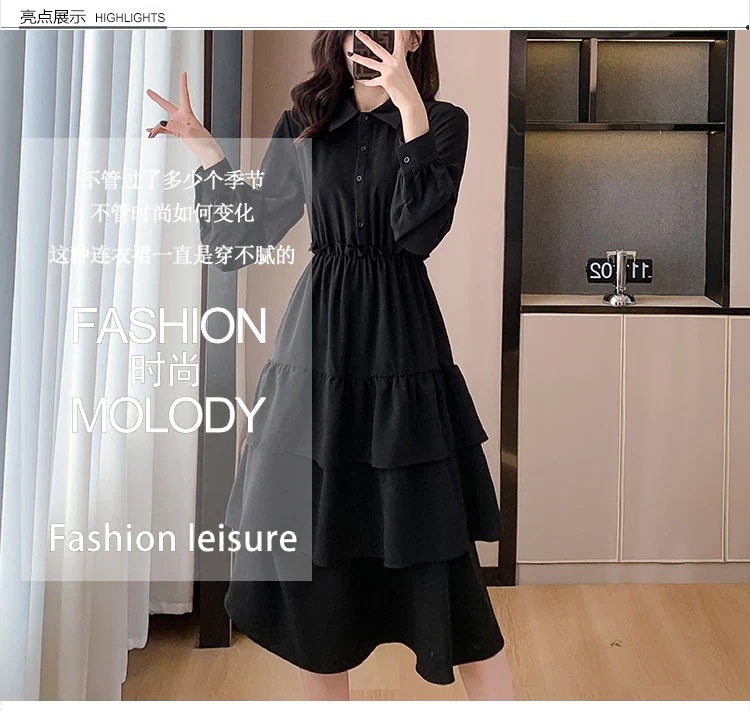 コート付きスカート 新しいデザインフレンチブラックスキニーシャツドレス 秋のケーキドレス ワンピース 韓国 ワンピース ドレス ロングワンピース シャツワンピースワンピース ドレス ワン
