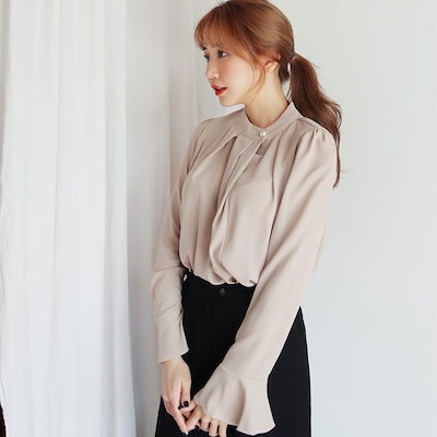 秋冬 NEW 人気 ブラウス シフォン スタンドカラー フリル 袖コンシャス トランペットスリーブ シンプル カラバリ豊富 オフィス hf0324 秋冬 NEW 人気 ブラウス シフォン スタンドカラー フリル 袖コンシャス トランペットスリーブ シンプル カラバリ豊富 オフィス hf0324