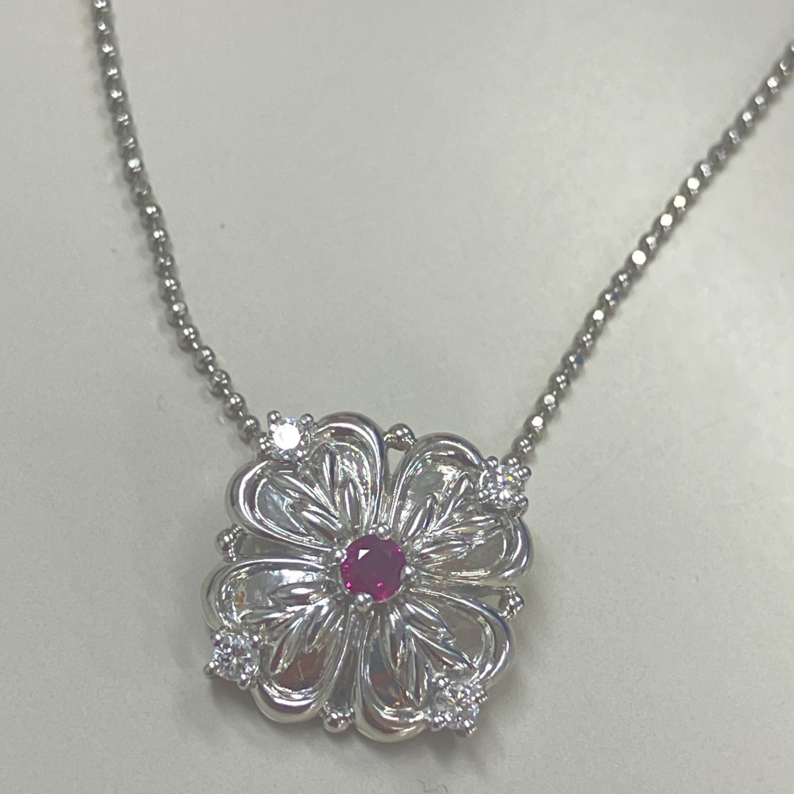 ネックレス Ptプラチナ シルバー ピンク PT.017.012刻印【中古】 レディース