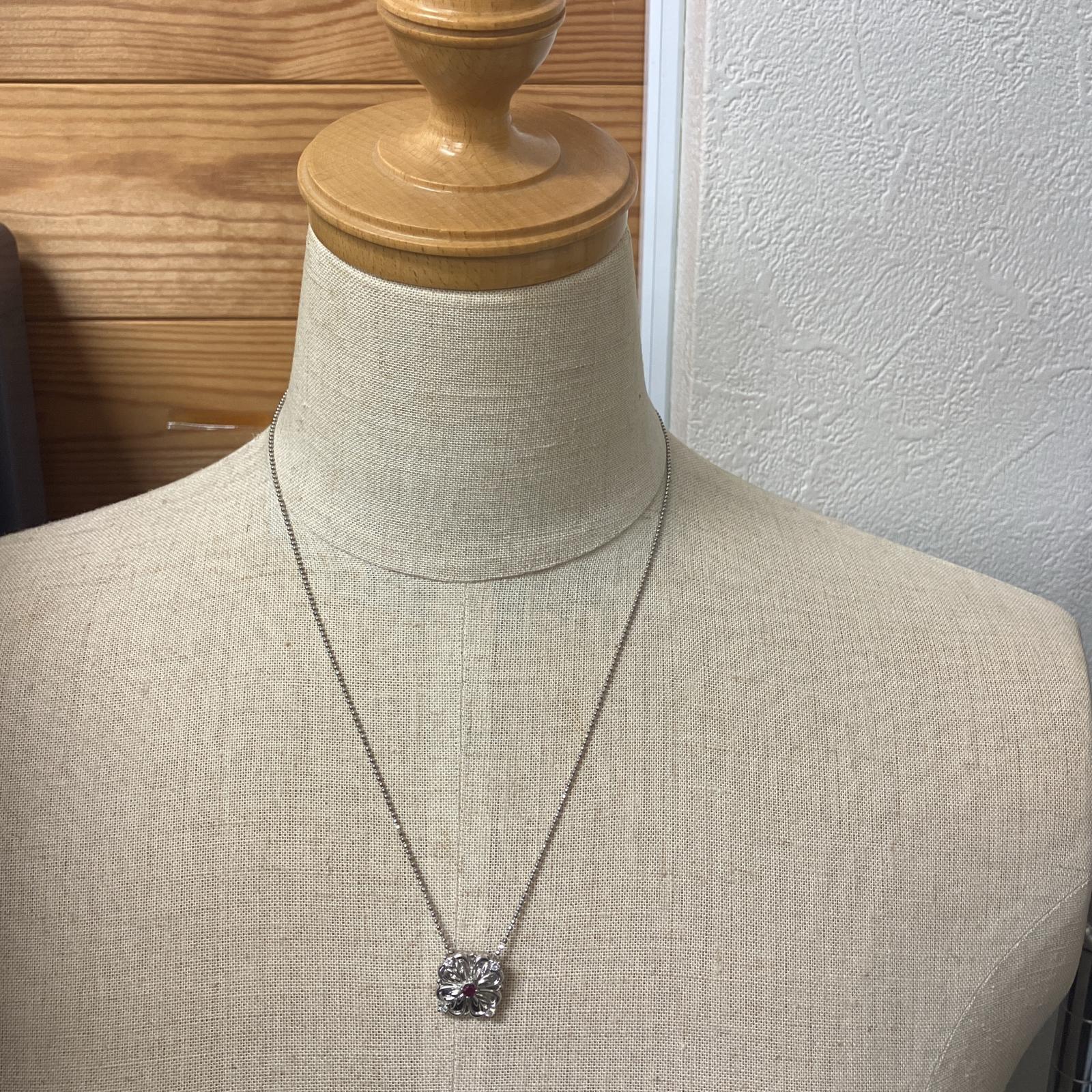 ネックレス Ptプラチナ シルバー ピンク PT.017.012刻印【中古】 レディース