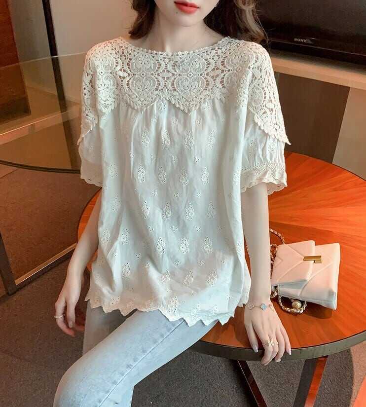 Tシャツ ティーシャツ ブラウス チュニック レディース シャツ トップス 人気 おすすめ おしゃれ お洒落 激安 安い プチプラ 半袖 美シルエット 華奢見え 刺繍 透かし 編み ニット