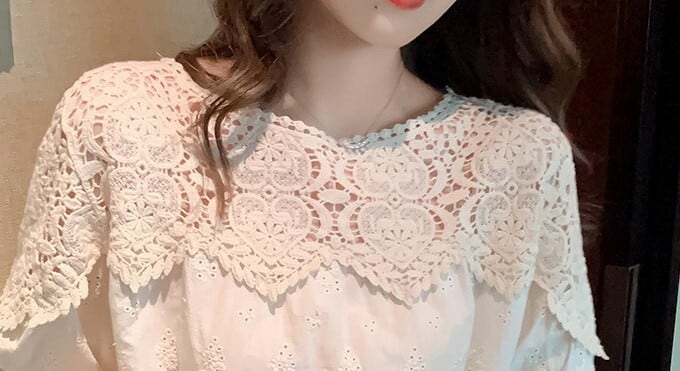 Tシャツ ティーシャツ ブラウス チュニック レディース シャツ トップス 人気 おすすめ おしゃれ お洒落 激安 安い プチプラ 半袖 美シルエット 華奢見え 刺繍 透かし 編み ニット