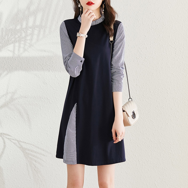 重ね着風 フェイクレイヤード スリット風切替え フリルネック ワンピース ミディアム丈 ひざ上 膝丈 重ね着風 フェイクレイヤード スリット風切替え フリルネック ワンピース ミディアム丈 ひざ上 膝丈