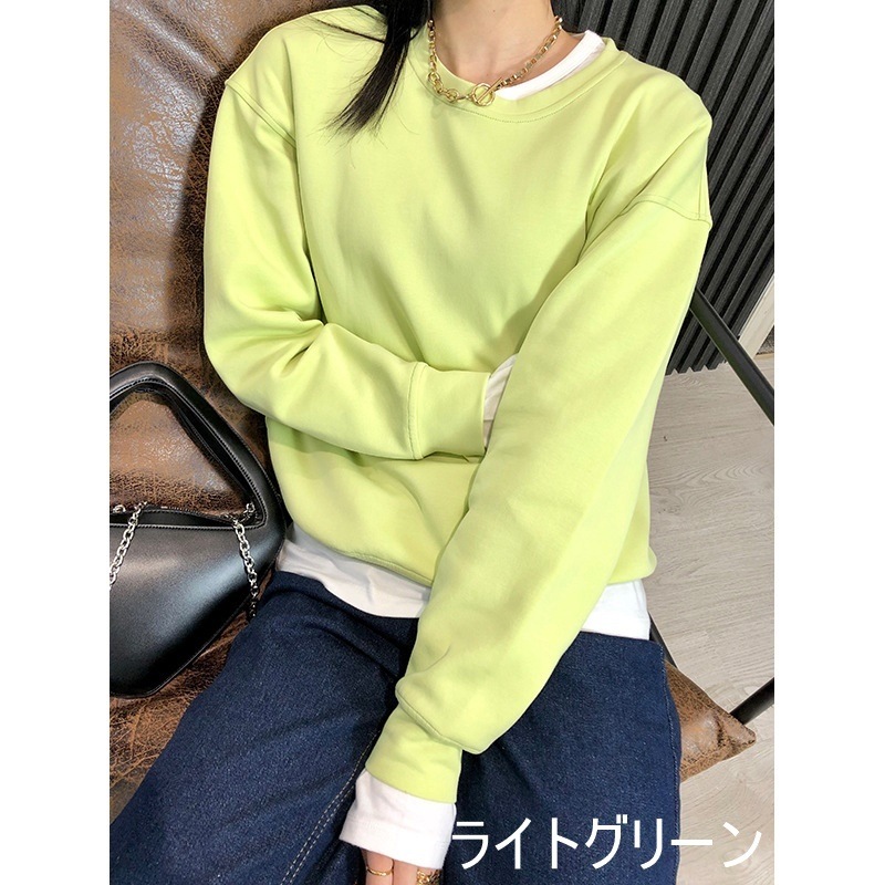 スウェット 重ね着 セット トップス トレーナー オルチャン レディース 韓国 ブルー ライトパープル ライトグリーン イエロー ホワイト ブラック ピンク グリーン 部屋着 ゆったり