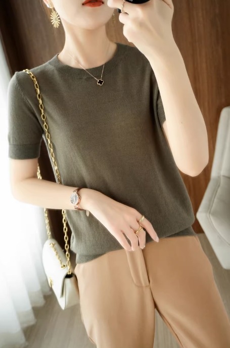 トップス モテアイテム エレガント ニットソー 半袖 ラウンドネック スリム 細身 ニット 伸縮性 通気性 サマーニット 薄手 きれいめ シンプル 上品 おしゃれ お洒落 レトロ 女子 トップス モテアイテム エレガント ニットソー 半袖 ラウンドネック スリム 細身 ニット 伸縮性 通気性 サマーニット 薄手 きれいめ シンプル 上品 おしゃれ お洒落 レトロ 女子