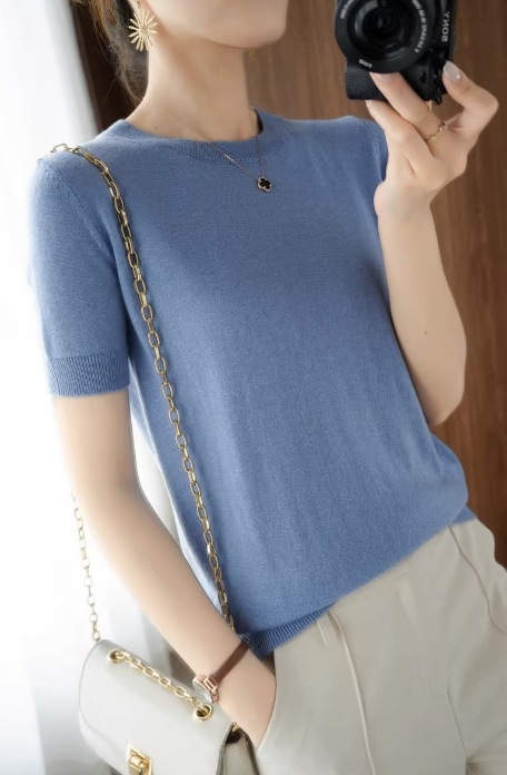 トップス モテアイテム エレガント ニットソー 半袖 ラウンドネック スリム 細身 ニット 伸縮性 通気性 サマーニット 薄手 きれいめ シンプル 上品 おしゃれ お洒落 レトロ 女子 トップス モテアイテム エレガント ニットソー 半袖 ラウンドネック スリム 細身 ニット 伸縮性 通気性 サマーニット 薄手 きれいめ シンプル 上品 おしゃれ お洒落 レトロ 女子