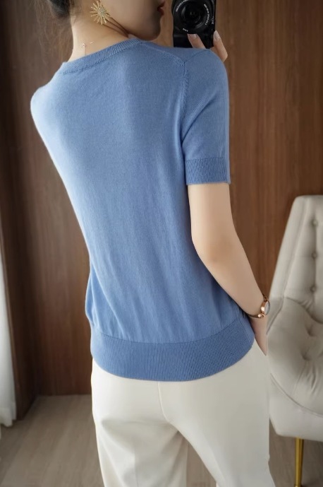 トップス モテアイテム エレガント ニットソー 半袖 ラウンドネック スリム 細身 ニット 伸縮性 通気性 サマーニット 薄手 きれいめ シンプル 上品 おしゃれ お洒落 レトロ 女子 トップス モテアイテム エレガント ニットソー 半袖 ラウンドネック スリム 細身 ニット 伸縮性 通気性 サマーニット 薄手 きれいめ シンプル 上品 おしゃれ お洒落 レトロ 女子