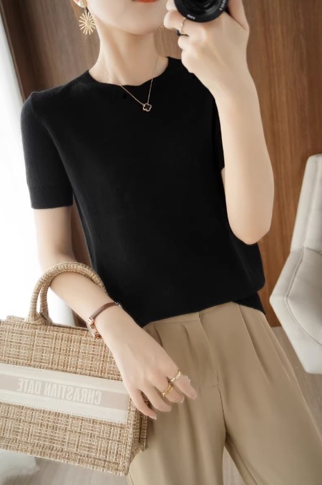 トップス モテアイテム エレガント ニットソー 半袖 ラウンドネック スリム 細身 ニット 伸縮性 通気性 サマーニット 薄手 きれいめ シンプル 上品 おしゃれ お洒落 レトロ 女子 トップス モテアイテム エレガント ニットソー 半袖 ラウンドネック スリム 細身 ニット 伸縮性 通気性 サマーニット 薄手 きれいめ シンプル 上品 おしゃれ お洒落 レトロ 女子