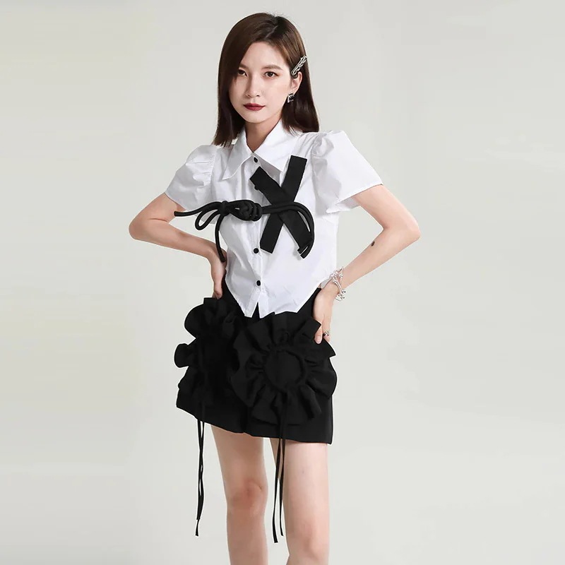 短丈 ブラウス 可愛いデザイン フリル袖 不規則 レディース おしゃれ Tシャツ ブラウス