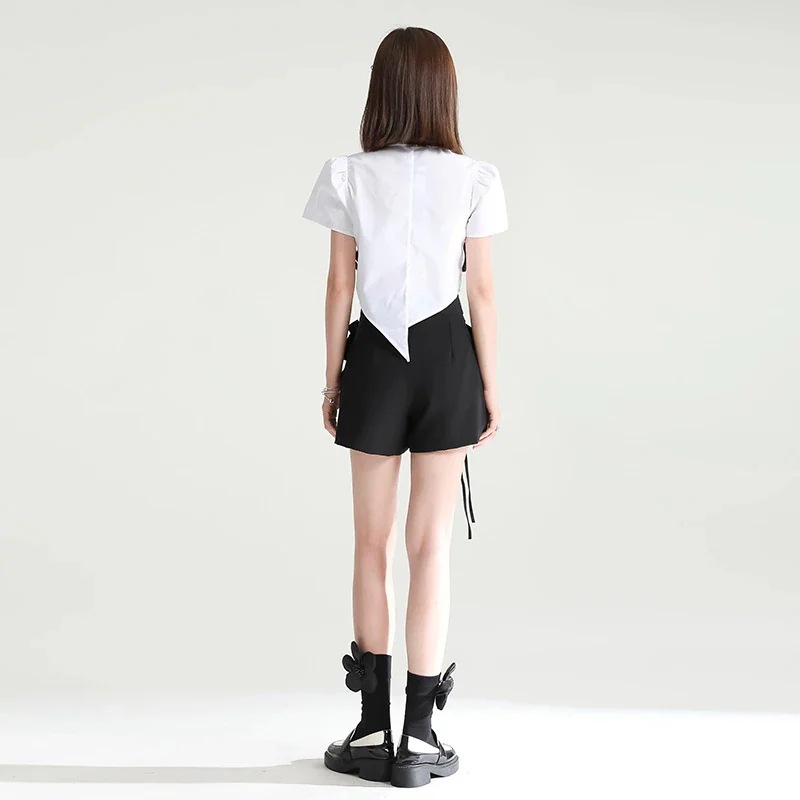 短丈 ブラウス 可愛いデザイン フリル袖 不規則 レディース おしゃれ Tシャツ ブラウス