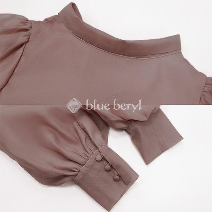 ブルーベリル ブラウス レディース バックリボン シフォン フレア パフスリーブ 長袖 立ち襟 くるみ釦 カフス BB025(ピンク, M) ブルーベリル ブラウス レディース バックリボン シフォン フレア パフスリーブ 長袖 立ち襟 くるみ釦 カフス BB025(ピンク, M)