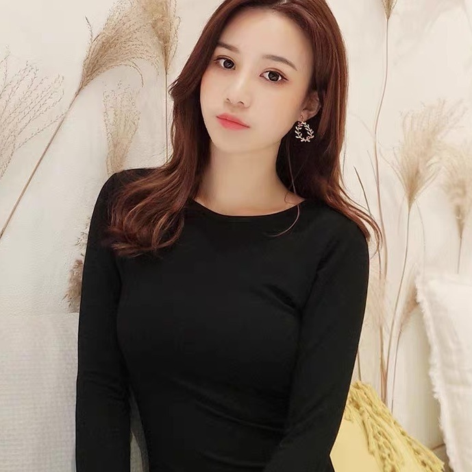 レディース ワンピース 膝丈 長袖 ラウンドネック タイト スリム 細身 スマート フェミニン スリット サイドスリット かわいい 大人可愛い きれいめ シンプル 上品 おしゃれ かっこいい こなれ感