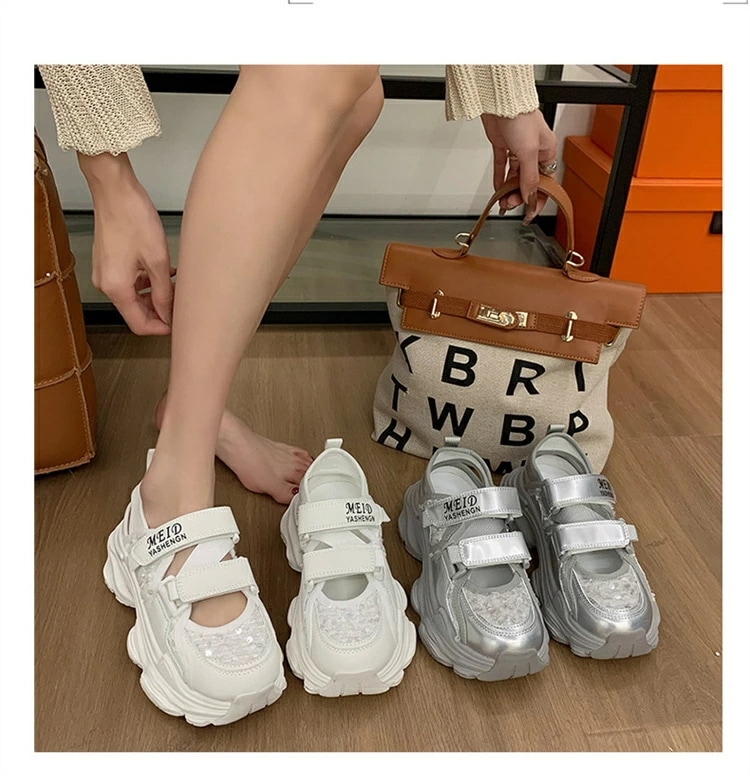 レディース 厚底サンダル スニーカー 防滑 軽量 クッション性 痛くない サンダル スパンコール プラットフォームシューズ 厚底靴 シューズ 歩きやすい 通気 夏靴 通勤 おしゃれ 30代 40代 5