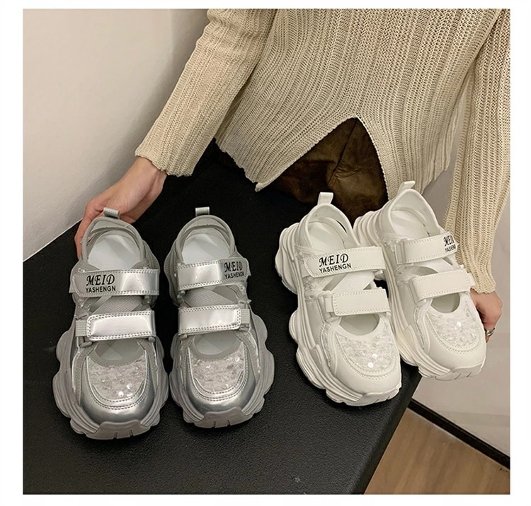 レディース 厚底サンダル スニーカー 防滑 軽量 クッション性 痛くない サンダル スパンコール プラットフォームシューズ 厚底靴 シューズ 歩きやすい 通気 夏靴 通勤 おしゃれ 30代 40代 5