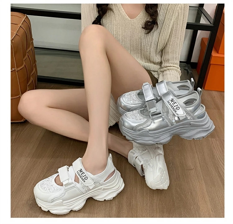 レディース 厚底サンダル スニーカー 防滑 軽量 クッション性 痛くない サンダル スパンコール プラットフォームシューズ 厚底靴 シューズ 歩きやすい 通気 夏靴 通勤 おしゃれ 30代 40代 5