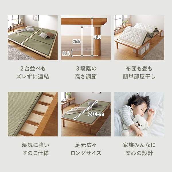 畳 ベッド ダブル ブラウン 緑 双目織 畳マット付き 3段階 高さ調整可 すのこ 4つ折りマット 組立品 畳 ベッド ダブル ブラウン 緑 双目織 畳マット付き 3段階 高さ調整可 すのこ 4つ折りマット 組立品
