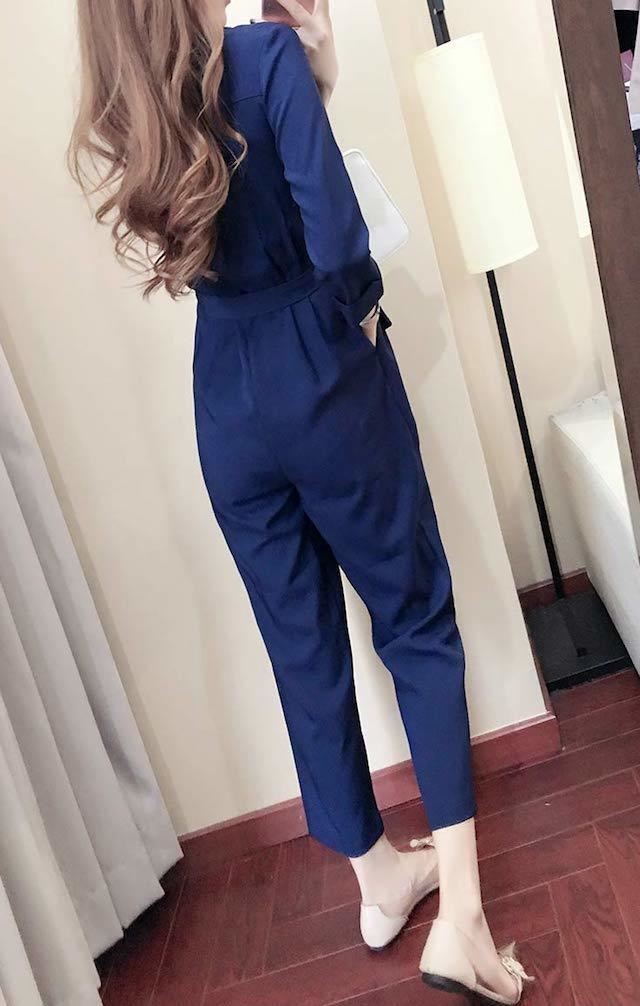 テーラーカラー 大人きれい ウエストリボン オールインワン ハイウエスト 脚長効果 二次会 結婚式 パーティー お呼ばれ お出かけ デート 女子会 着回し パンツ ママコーデ トレンド ポケット 韓国