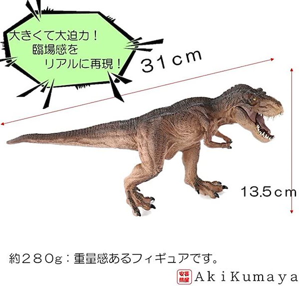 30cm級 恐竜 ティラノサウルス フィギュア 両足自立 PVC 口開閉( ブラウン)