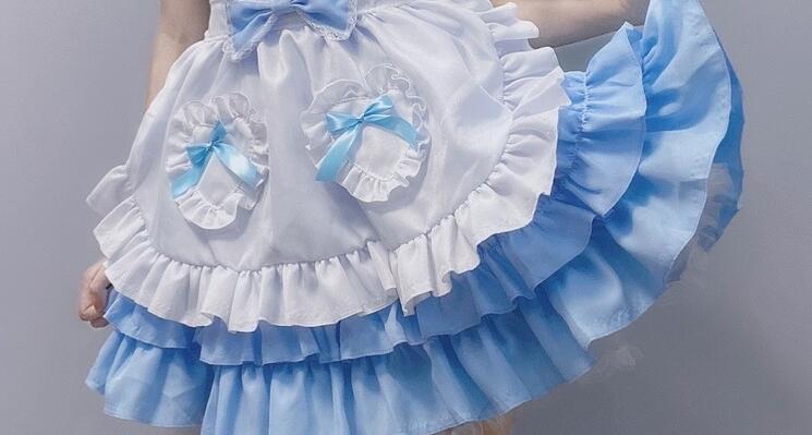 メイド服 可愛い コスチューム ロリータワンピース 可愛いメイド服 ティアードワンピース ハロウィン お化け コスプレ衣装 パーティー衣装 文化祭 忘年会 変身仮装 ブルー メイド服