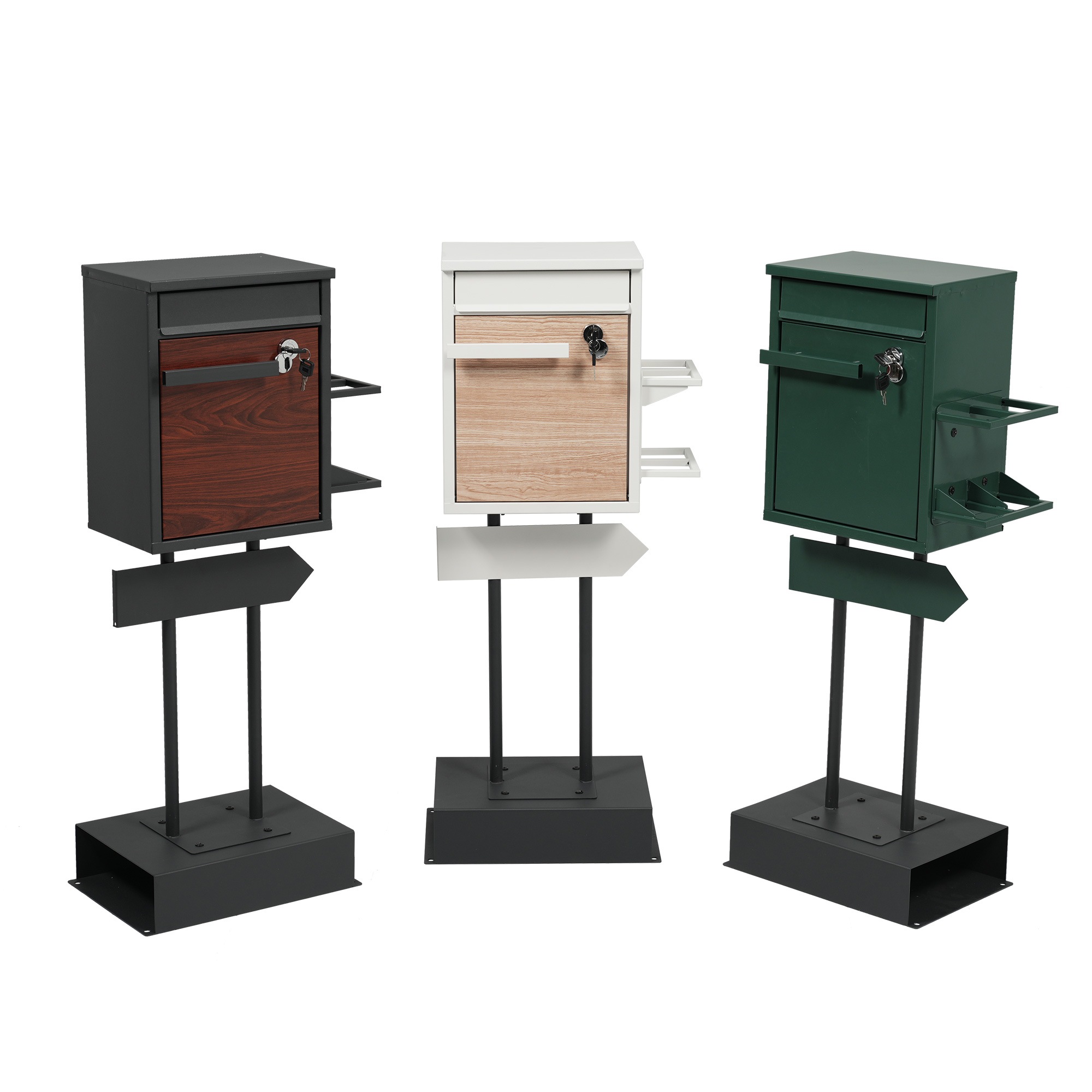 【国内出荷-送.料.無.料】宅配ボックス置き型スタンドポストメ一ル便·A4対応投函口3つポスト一体型鍵付き北欧複数投函配達ボックス一戸建て用スタンドポストメールボックスA4対応新聞受け高級【モス～48