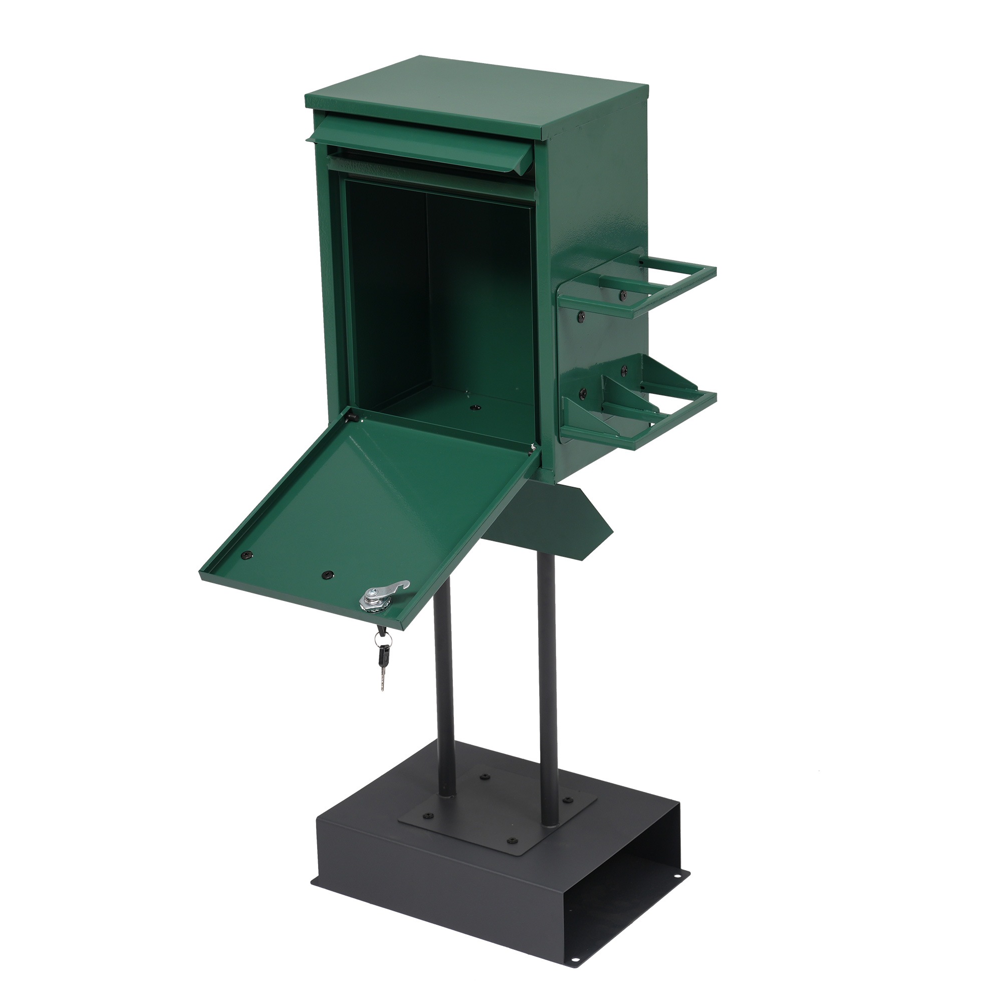 【国内出荷-送.料.無.料】宅配ボックス置き型スタンドポストメ一ル便·A4対応投函口3つポスト一体型鍵付き北欧複数投函配達ボックス一戸建て用スタンドポストメールボックスA4対応新聞受け高級【モス～48