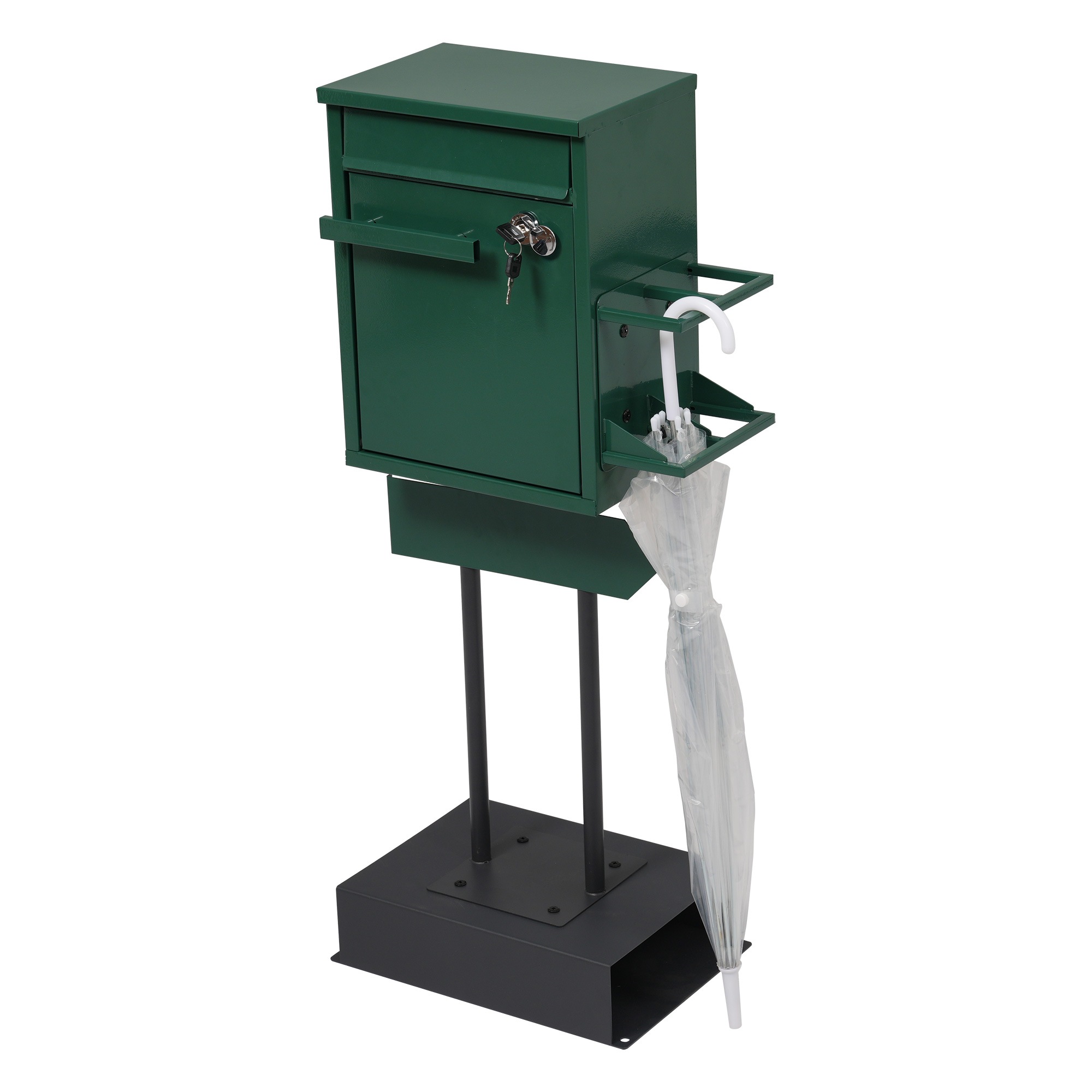 【国内出荷-送.料.無.料】宅配ボックス置き型スタンドポストメ一ル便·A4対応投函口3つポスト一体型鍵付き北欧複数投函配達ボックス一戸建て用スタンドポストメールボックスA4対応新聞受け高級【モス～48