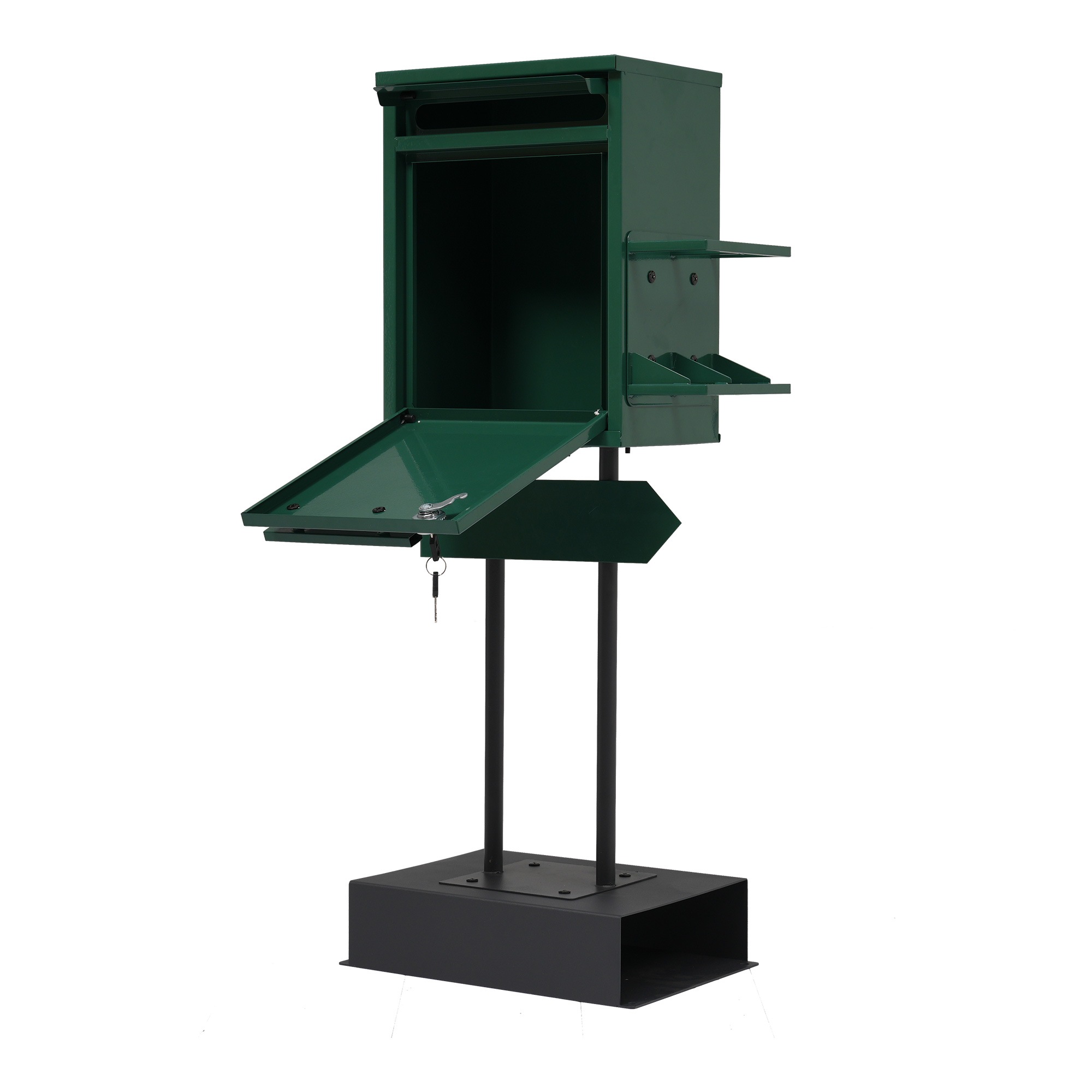 【国内出荷-送.料.無.料】宅配ボックス置き型スタンドポストメ一ル便·A4対応投函口3つポスト一体型鍵付き北欧複数投函配達ボックス一戸建て用スタンドポストメールボックスA4対応新聞受け高級【モス～48