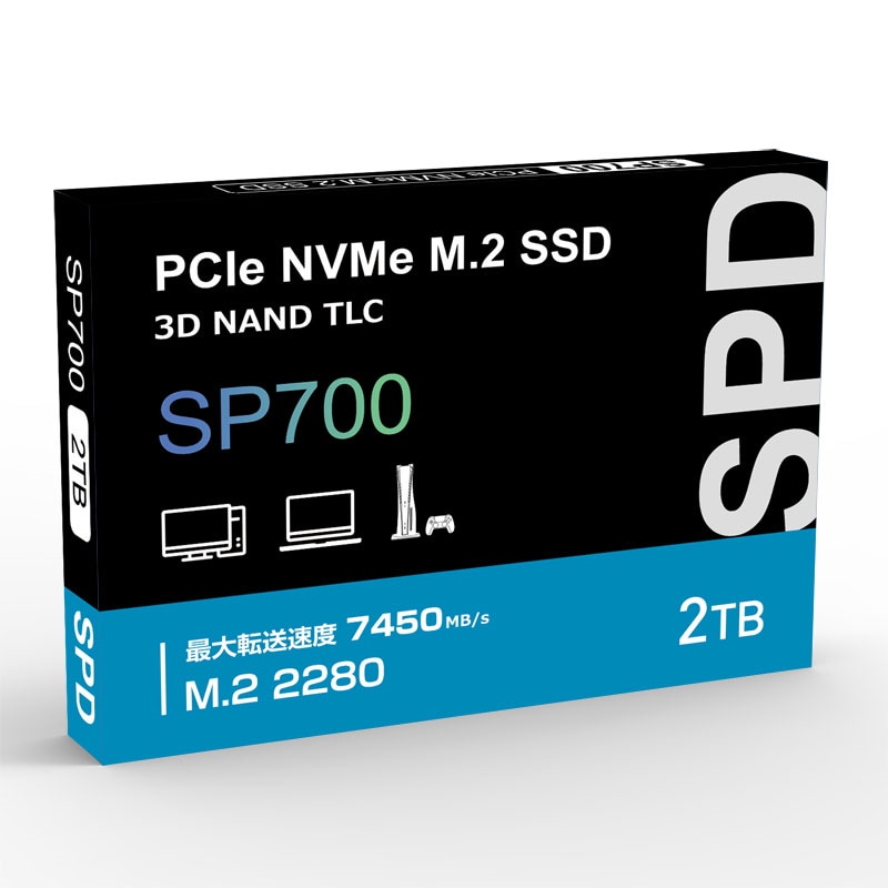 SPD SSD 2TB【3D NAND TLC 】M.2 2280 PCIe Gen4x4 NVMe ヒートシンク搭載 PS5 R:7400MB/s W:6700MB/s SP700-002TP4HS