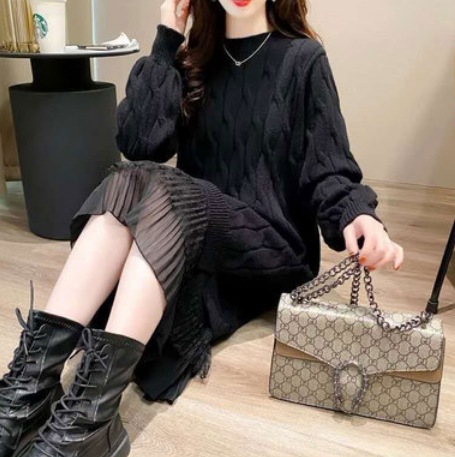 ゆったりニットワンピース ワンピース ニット セーター ロング ロング丈 長袖 ラウンドネック ゆったりニットワンピース ワンピース ニット セーター ロング ロング丈 長袖 ラウンドネック