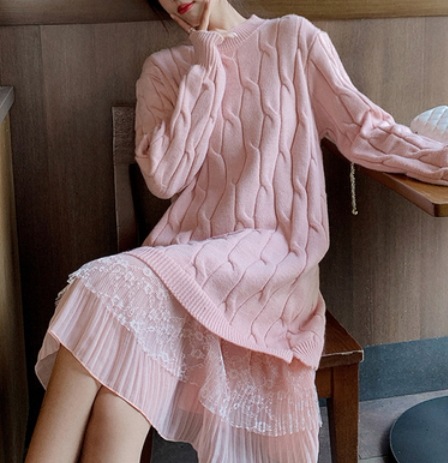 ゆったりニットワンピース ワンピース ニット セーター ロング ロング丈 長袖 ラウンドネック ゆったりニットワンピース ワンピース ニット セーター ロング ロング丈 長袖 ラウンドネック