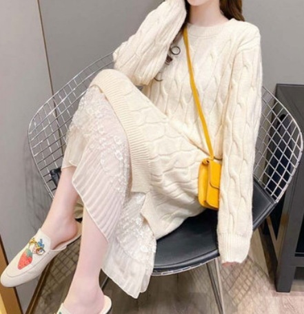 ゆったりニットワンピース ワンピース ニット セーター ロング ロング丈 長袖 ラウンドネック ゆったりニットワンピース ワンピース ニット セーター ロング ロング丈 長袖 ラウンドネック