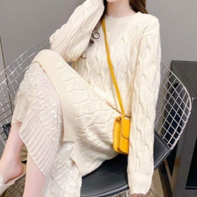 ゆったりニットワンピース ワンピース ニット セーター ロング ロング丈 長袖 ラウンドネック ゆったりニットワンピース ワンピース ニット セーター ロング ロング丈 長袖 ラウンドネック