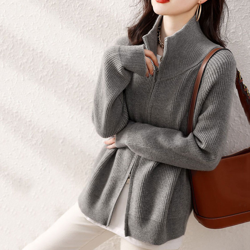 【2023秋冬の新型韓国版】 上品なシルエット カジュアル 着痩せ効果 ジッパー ハイネック 体型カバー ニット カーディガン レディース 【2023秋冬の新型韓国版】 上品なシルエット カジュアル 着痩せ効果 ジッパー ハイネック 体型カバー ニット カーディガン レディース