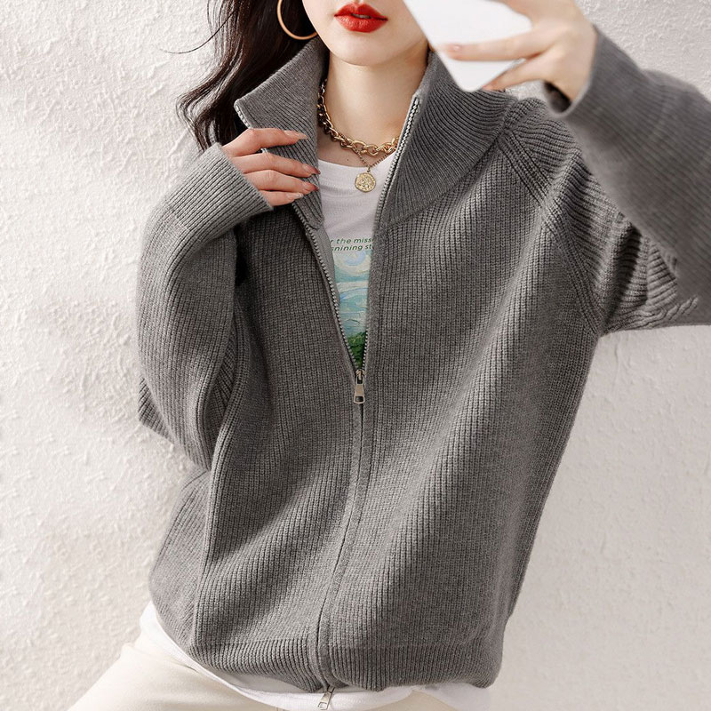 【2023秋冬の新型韓国版】 上品なシルエット カジュアル 着痩せ効果 ジッパー ハイネック 体型カバー ニット カーディガン レディース 【2023秋冬の新型韓国版】 上品なシルエット カジュアル 着痩せ効果 ジッパー ハイネック 体型カバー ニット カーディガン レディース