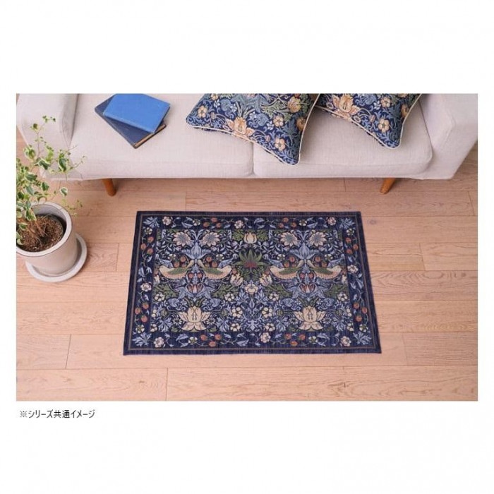 川島織物セルコン Morris Design Studio イチゴドロボウ マット 約60×90cm FH1709A B ブルー